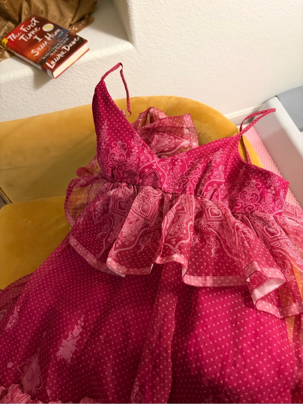 Anthropologie Pink Ruffled Maxi Dress